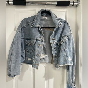 Special A Distressed Oversized Denim Cropped Jacket
